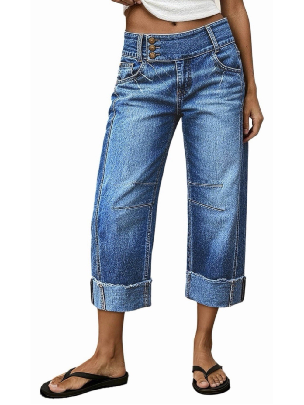 Flamingals Mid Waist Straight Leg Crop Jeans L